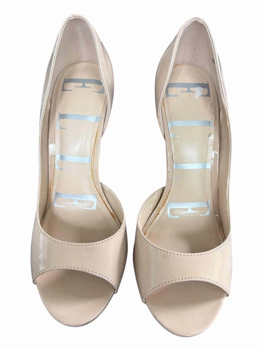 ELLE Nude Patent Peep Toe Stiletto Heels Size 8M - Picture 2 of 12
